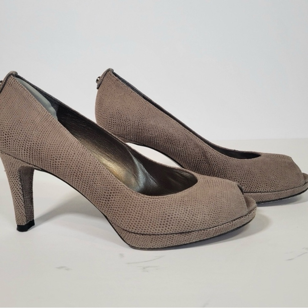 Stuart Weitzman Taupe Peep Toe Heels - Picture 2 of 8